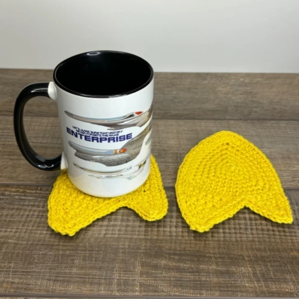 Coasters Star Trek Com Badge Shape Set of 2 Handcrafted Crochet by Seller Cotton
